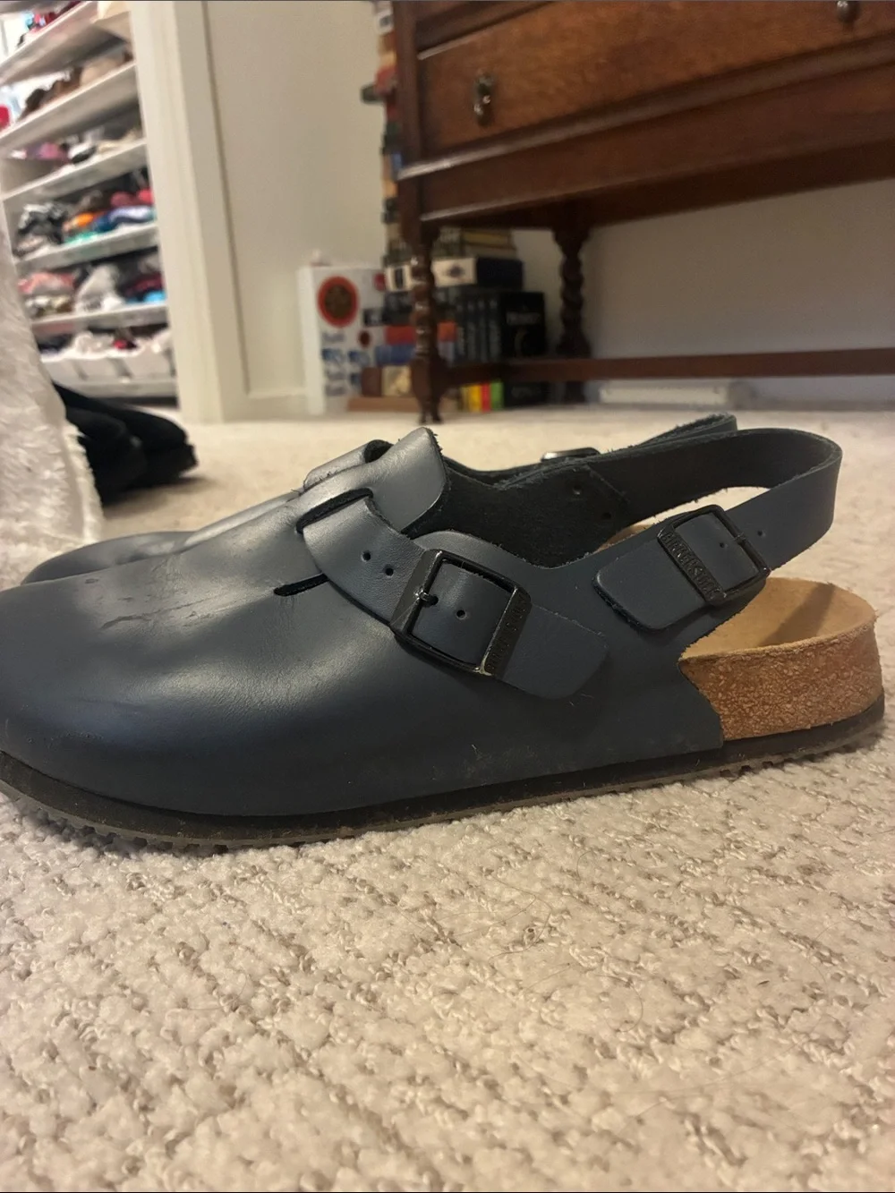 Birkenstock Navy Blue Leather Clogs Slip-On Sandals